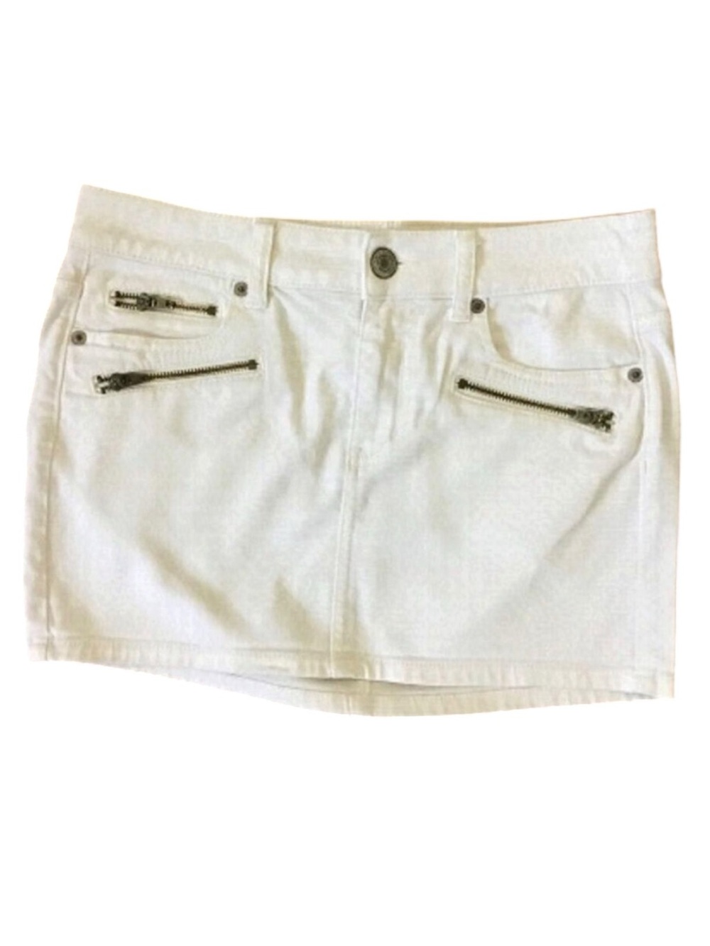 Edgy American Eagle Outfitters sexy mini skirt white jeans denim zippers size 4